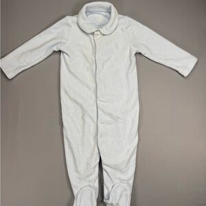 Ralph Lauren Baby Blue Velour Footed Onesie | 6 Months